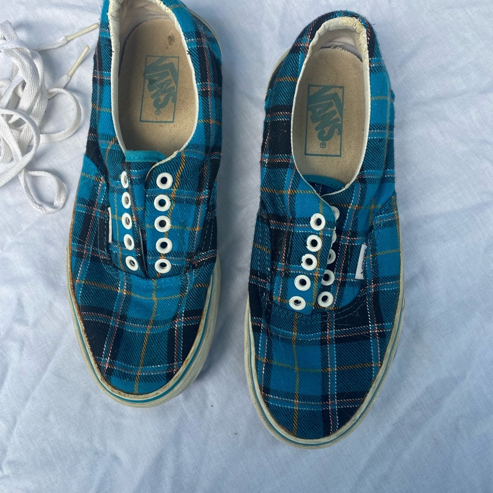 Blue plaid vans